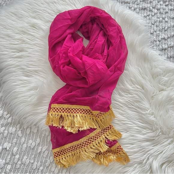 Vintage pink pure silk chiffon Indian scarf - Picture 1 of 7